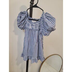 Doen Girls Gingham Smocked Dress Blue White Size 6